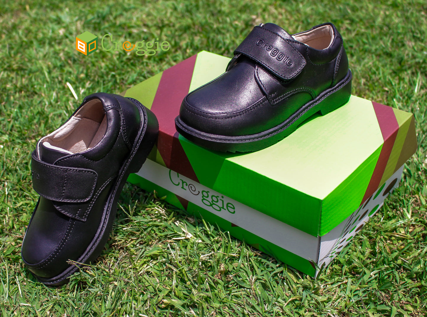 Boys Single Velcro Leather School Shoes