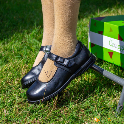 Girls Bow Detail Leather School Shoe